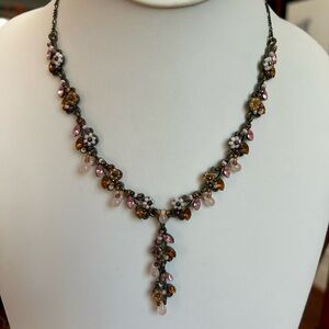 Cookie Lee Floral Necklace with Pink and Brown Accents